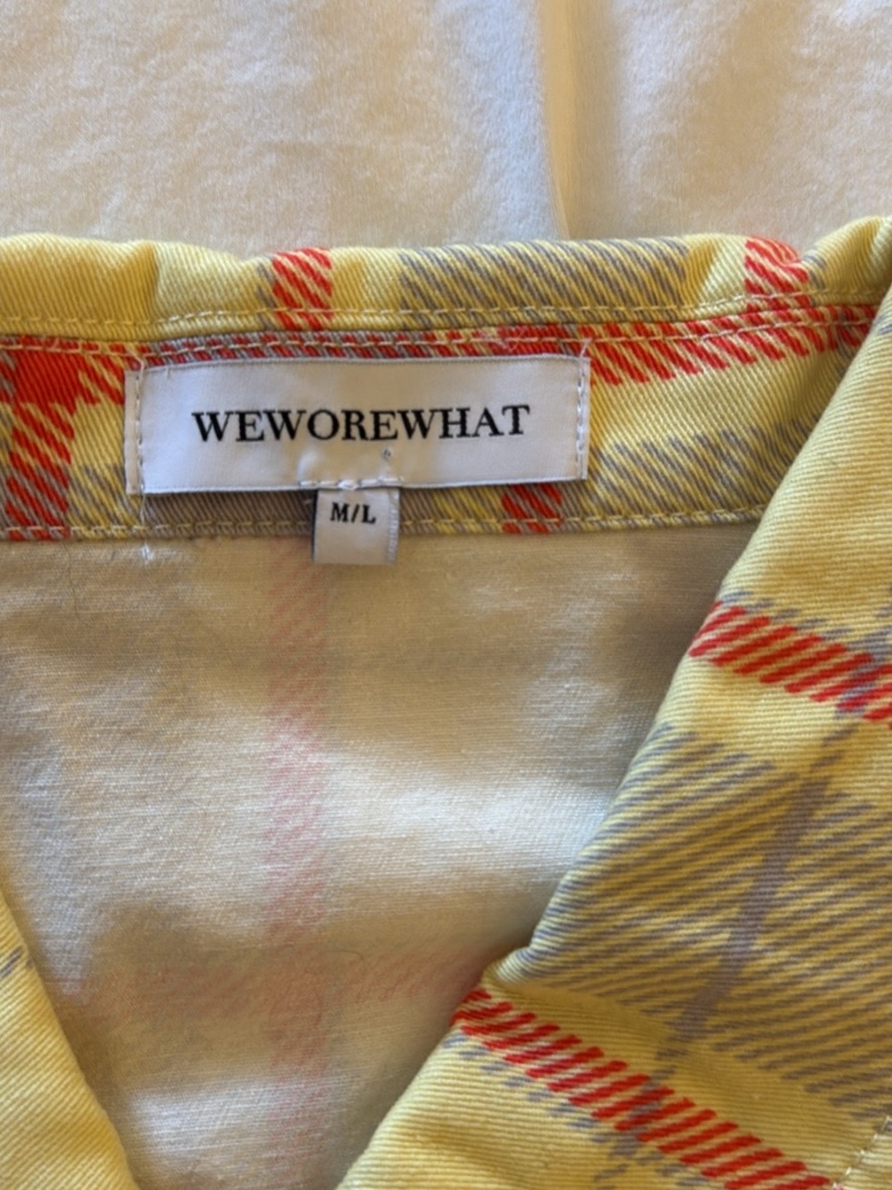 WEWOREWHAT Yellow Plaid Cropped Denim Jacket